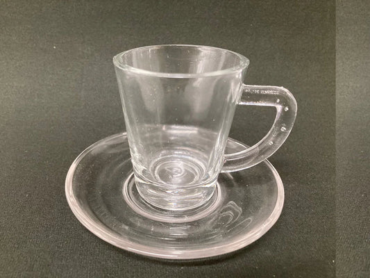 Set of 6 Glass Coffee Cups and Saucers