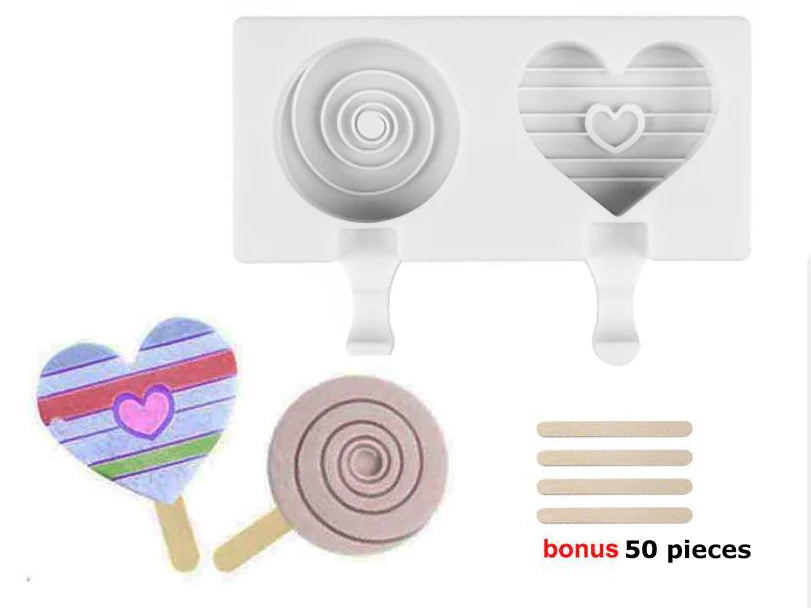 Silicone popsicle Heart & Circle with sticks