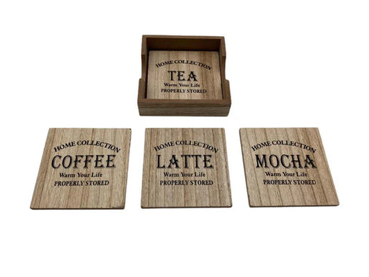 Wooden "Vintage Home" Coaster Set