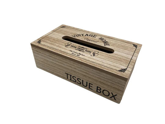 Wooden "Vintage Home" Tissue Box