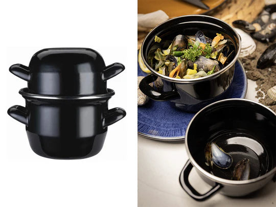 Enamel Coated Mussel Pot 12 cm Black Color