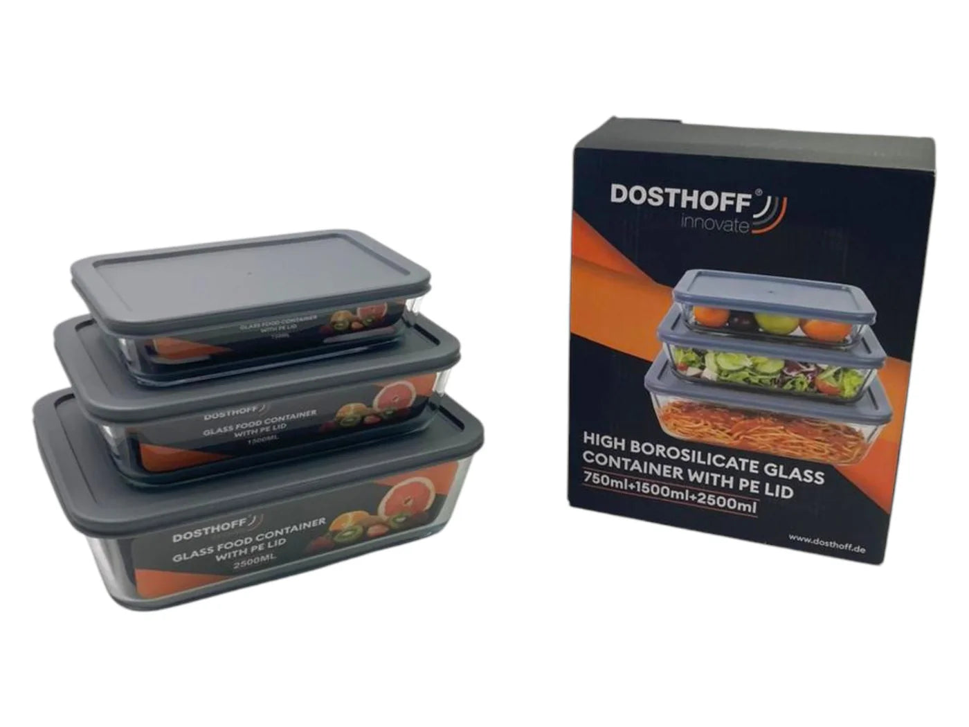 Dosthoff Set of 3 Glass Food Containers with Flexible Li